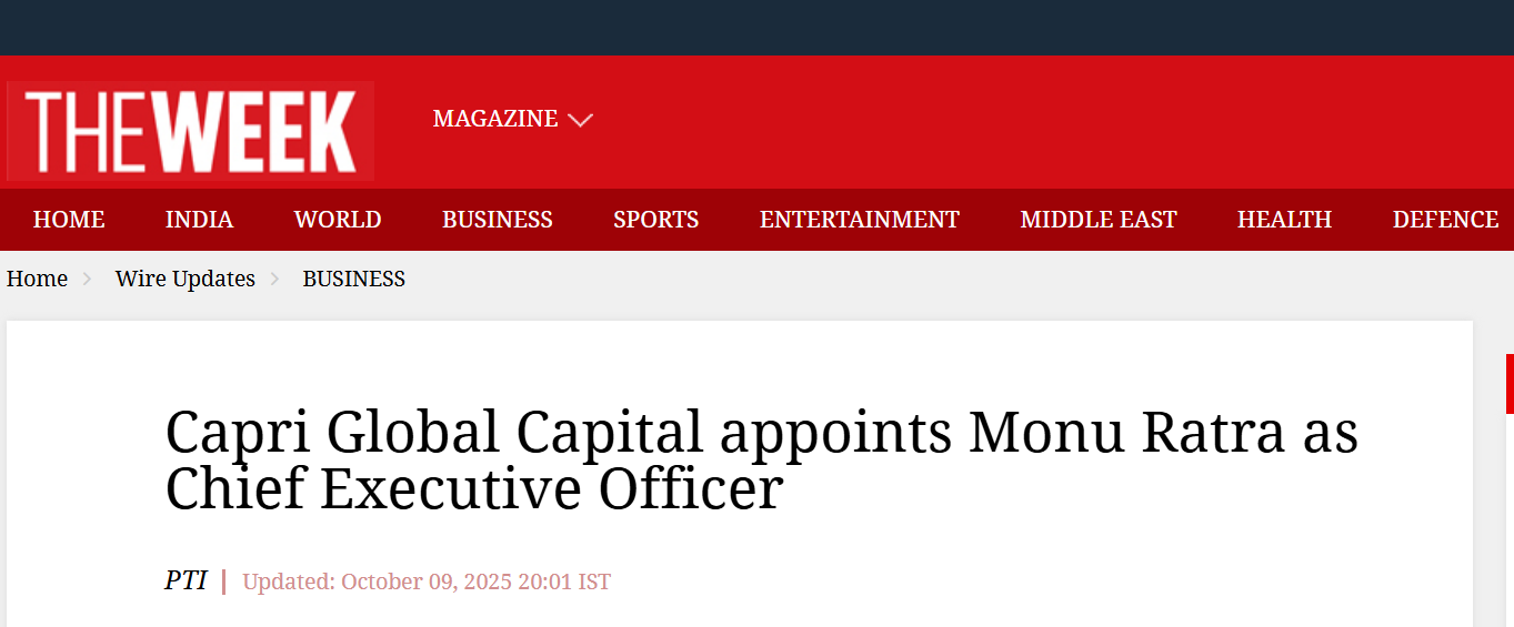 Capri Global Capital appoints Monu Ratra as Chief Executive Officer